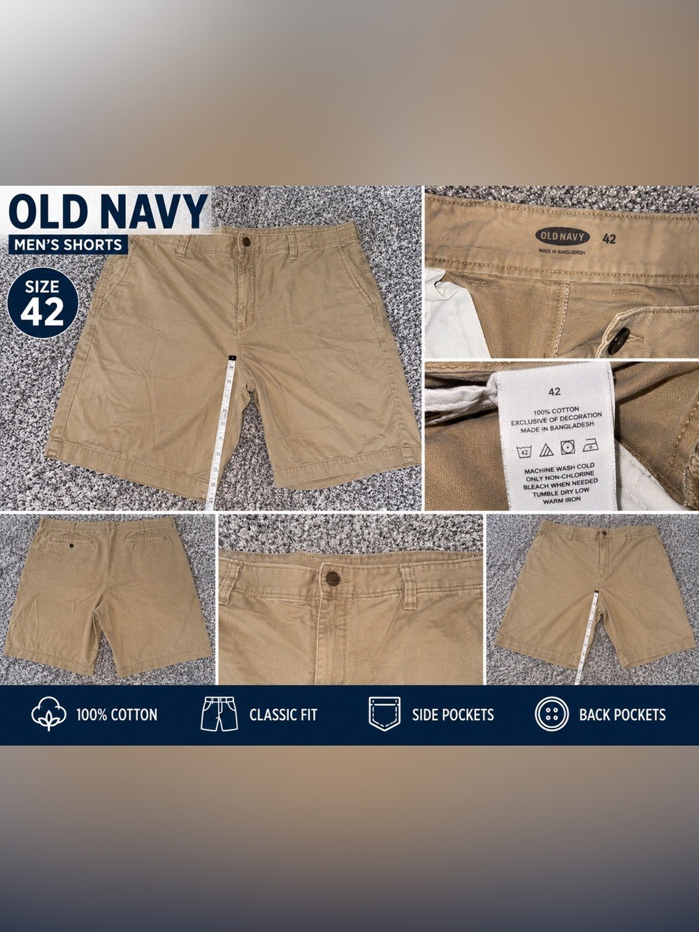 Old Navy Khaki Chino Shorts Men’s Size 42 Classic Fit Tan Casual